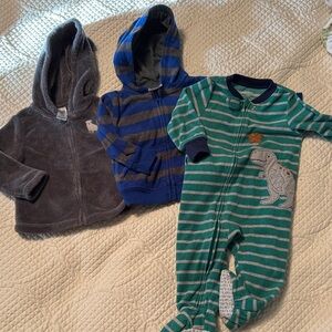 Winter fuzzy snuggle bundle - fleece zipper sweaters and a footie pajama!